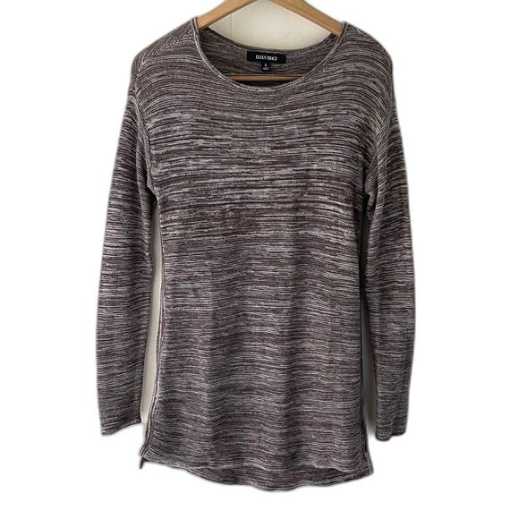 ELLEN‎ TRACY Crew Neck Sweater Womens SMALL Marbled Heather Grey Stretch Tunic - Picture 1 of 5